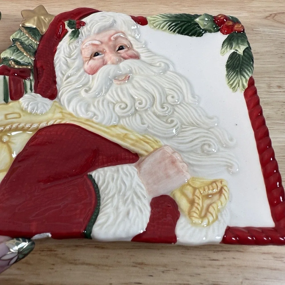 Fitz & Floyd • One Look And You Know • NIGHT BEFORE CHRISTMAS Santa Plate Set 4